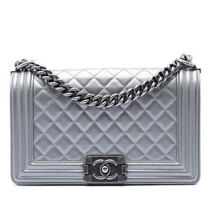 Pre-Loved Chanel Old Medium Quilted Metallic Caviar Boy Flap